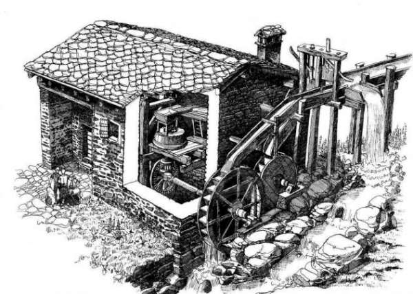 Foto Rustico di frantoio ad acqua con giardino.